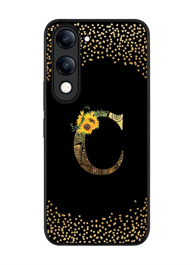For vivo Y29s 5G / Y19s 5G Case,Slim fit Camera Protection, Shockproof Thin Phone cover  - Custom Floral Monogram - C ( Black )